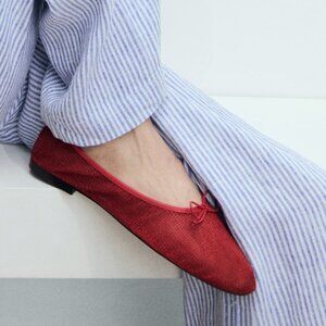 MANGO - Red Metallic Mesh ballerina flats with bow